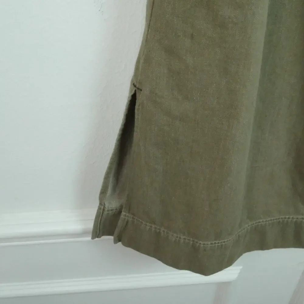 Vintage Medium Midi Skirt Olive Drab Low Rise Y2K 90s Granola Girl Grunge Cotton
